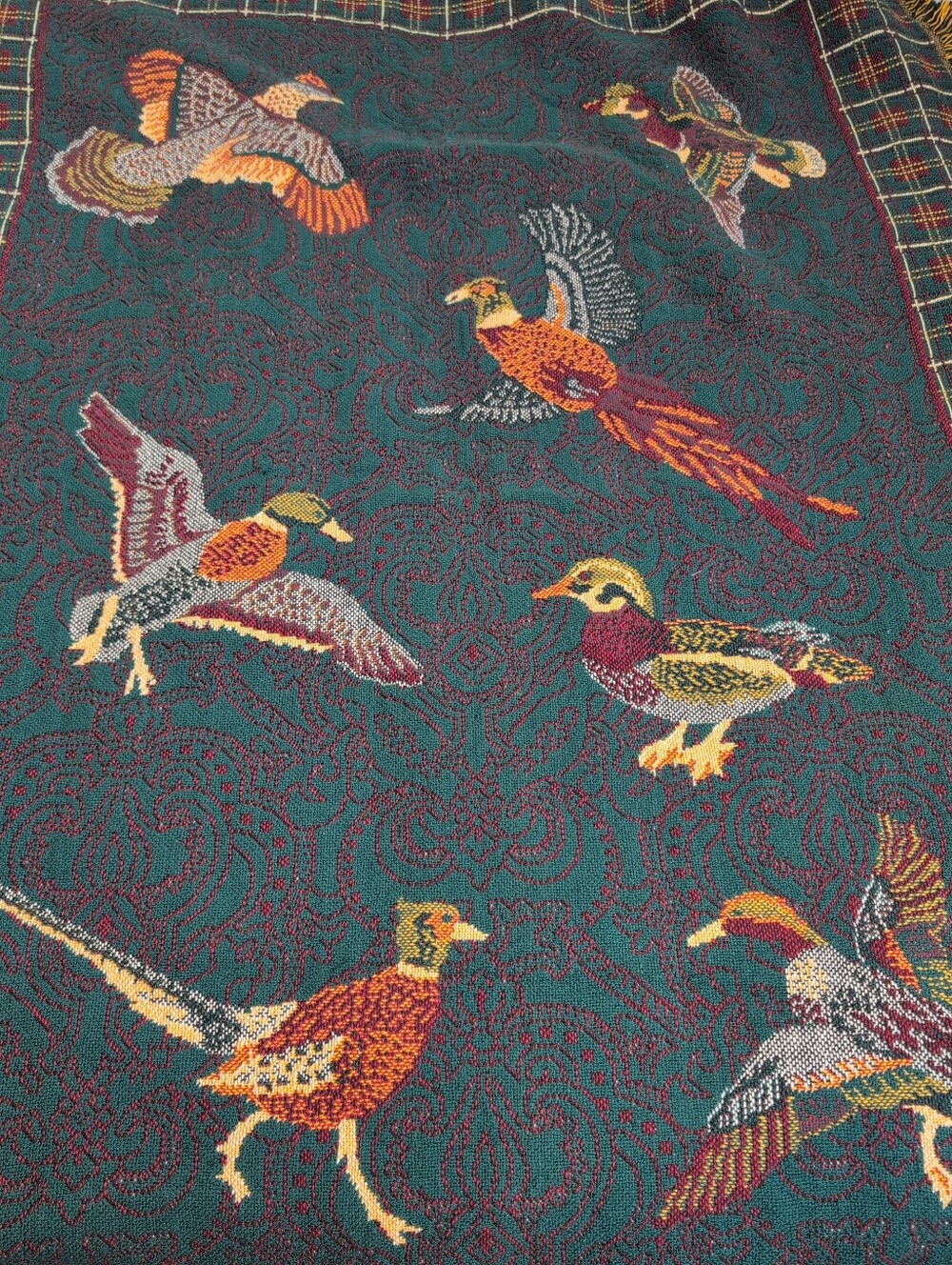 Vintage Goodwin Weavers Game Bird Tapestry Throw Blanket 46x66 Cotton USA